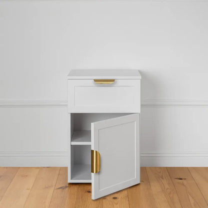 Porto Bedside Table - White - Hamptons - Pull Brass