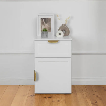 Porto Bedside Table - White - Hamptons - Pull Brass