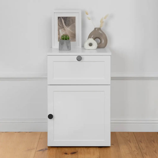 Porto Bedside Table - White - Hamptons - Round Black