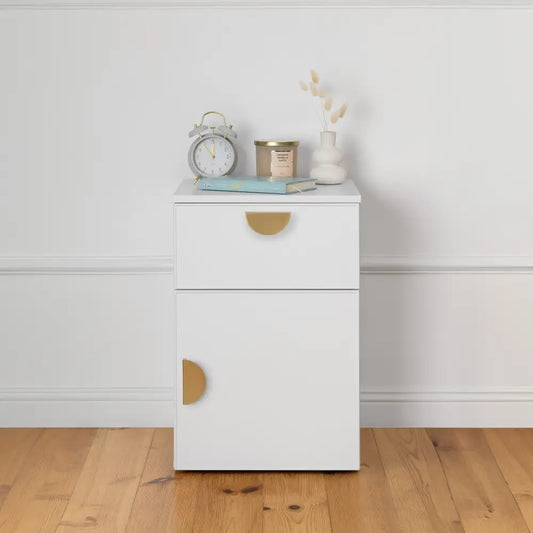 Porto Bedside Table - White - Slim - Half Moon Brass