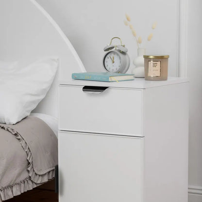 Porto Bedside Table - White - Slim - Pull Black