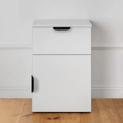 Porto Bedside Table - White - Slim - Pull Black