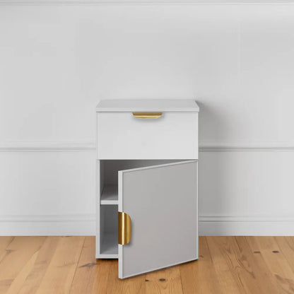 Porto Bedside Table - White - Slim - Pull Brass