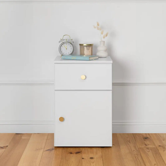 Porto Bedside Table - White - Slim - Round Brass