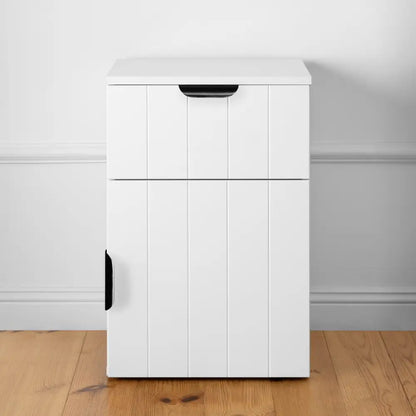 Porto Bedside Table - White - Vj Panel - Pull Black