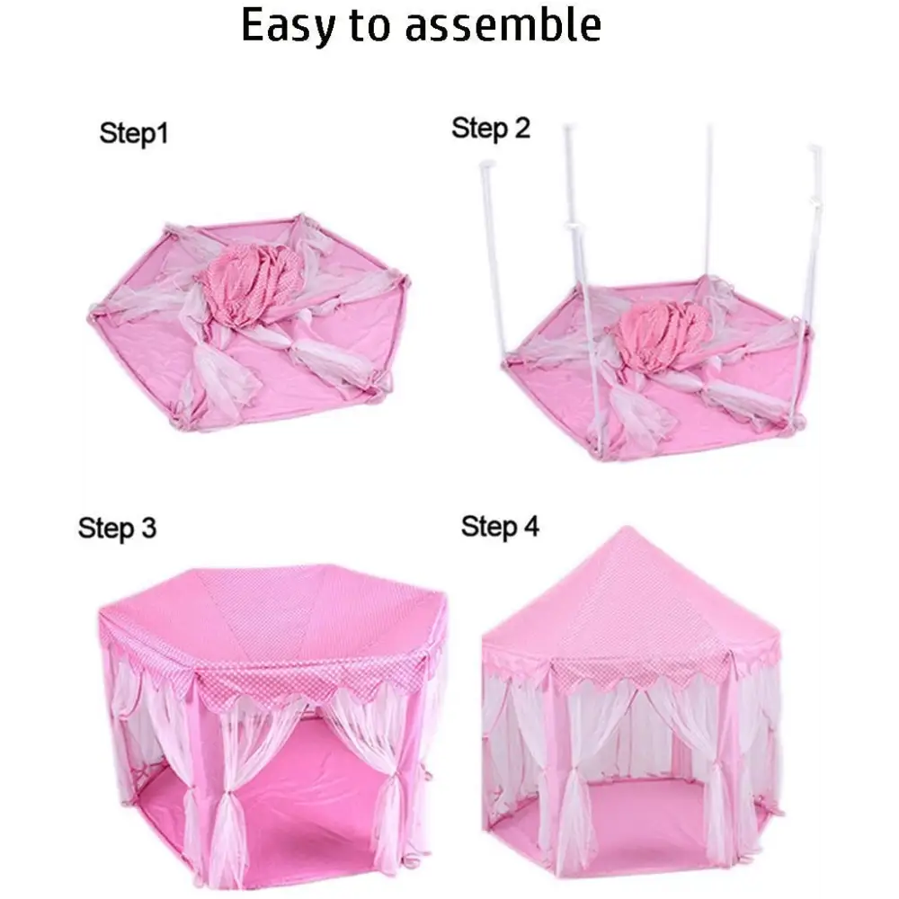 Princess Indoor Playhouse Toy Play Tent for Kids Toddlers with Mat Floor and Carry Bag (pink) | Pink Hexagonal