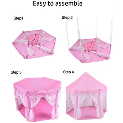Princess Indoor Playhouse Toy Play Tent for Kids Toddlers with Mat Floor and Carry Bag (pink) | Pink Hexagonal