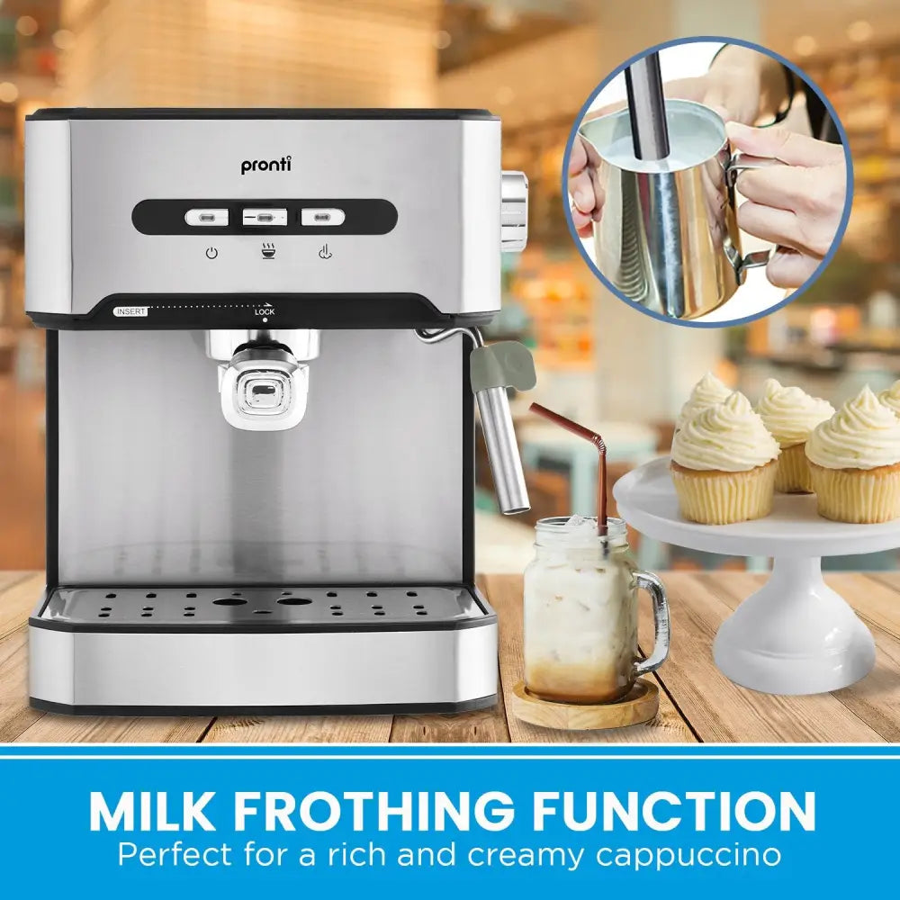 Pronti 1.6l Automatic Coffee Espresso Machine with Steam Frother
