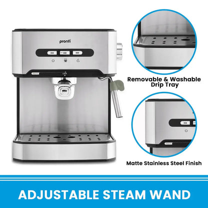 Pronti 1.6l Automatic Coffee Espresso Machine with Steam Frother