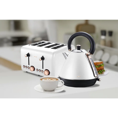 Pronti Rose Trim Collection Toaster & Kettle Bundle - White