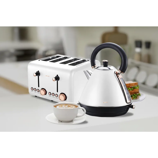 Pronti Rose Trim Collection Toaster & Kettle Bundle - White