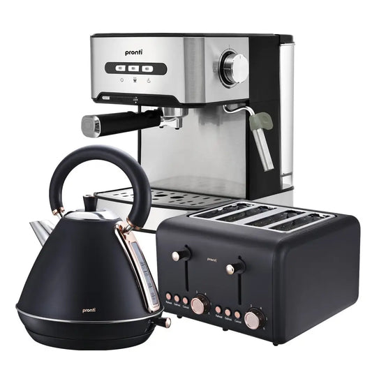 Pronti Toaster Kettle & Coffee Machine Breakfast Set - Black