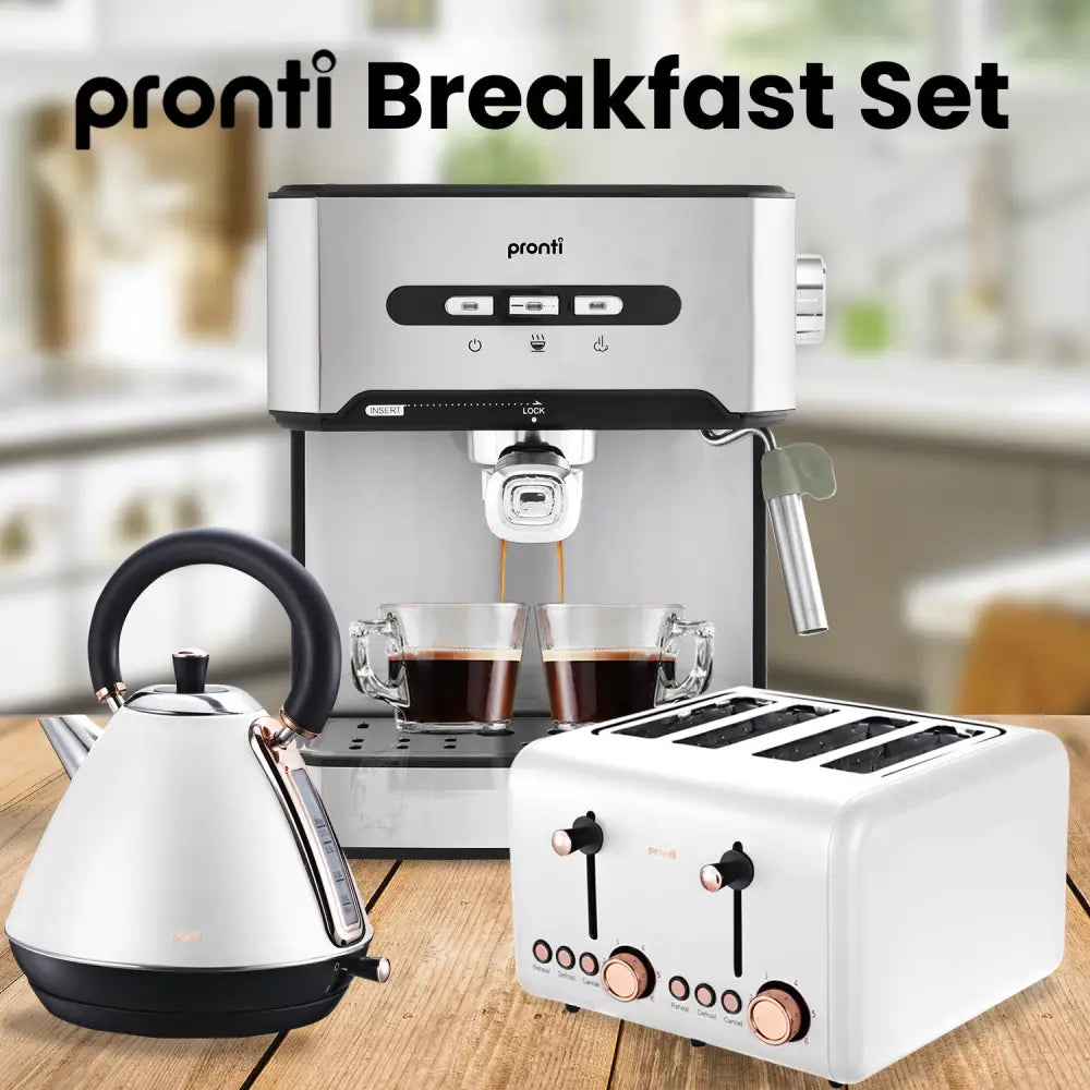 Pronti Toaster Kettle & Coffee Machine Breakfast Set - White