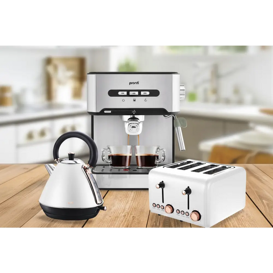 Pronti Toaster Kettle & Coffee Machine Breakfast Set - White