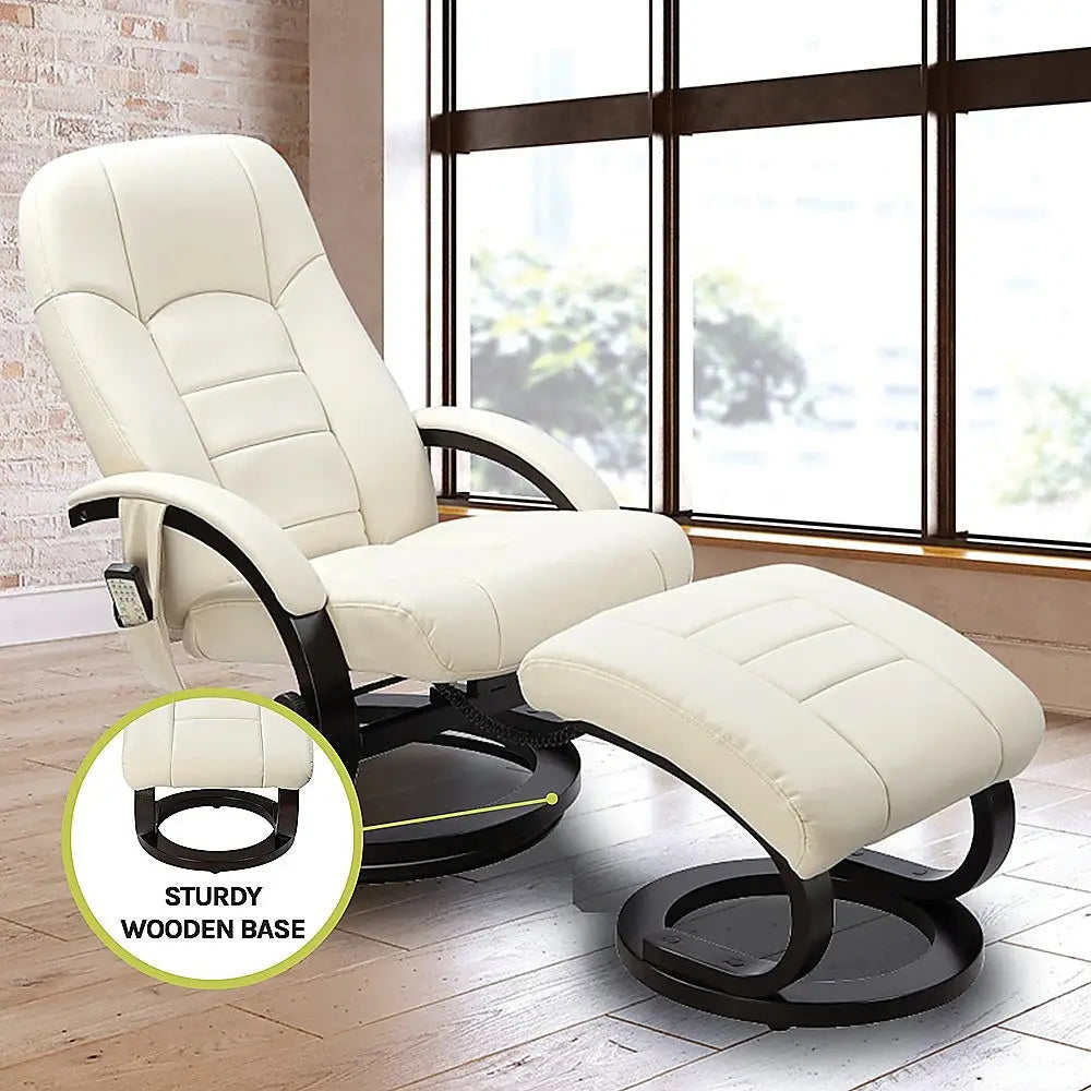 Pu Leather Deluxe Massage Chair Recliner Ottoman Lounge Remote