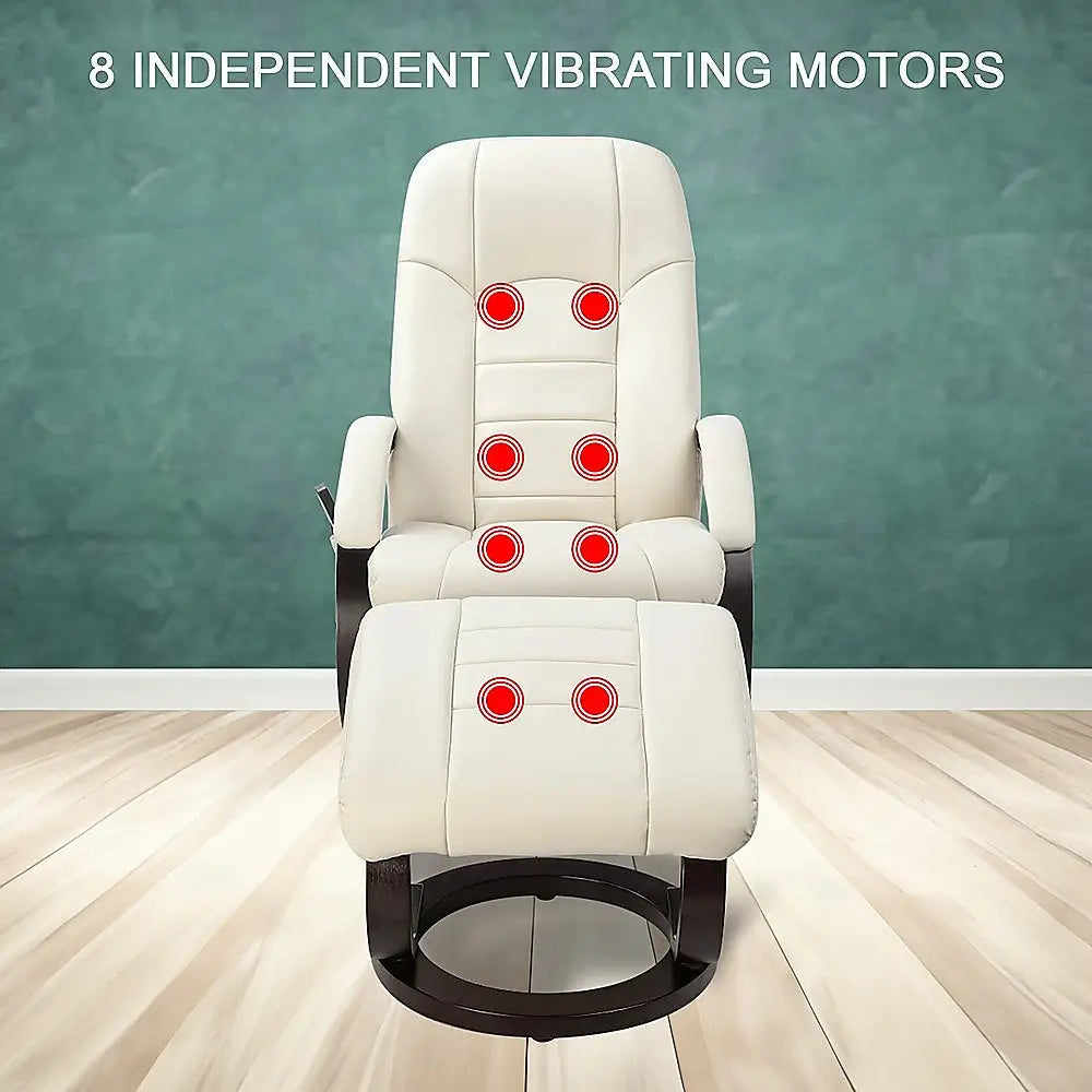 Pu Leather Deluxe Massage Chair Recliner Ottoman Lounge Remote