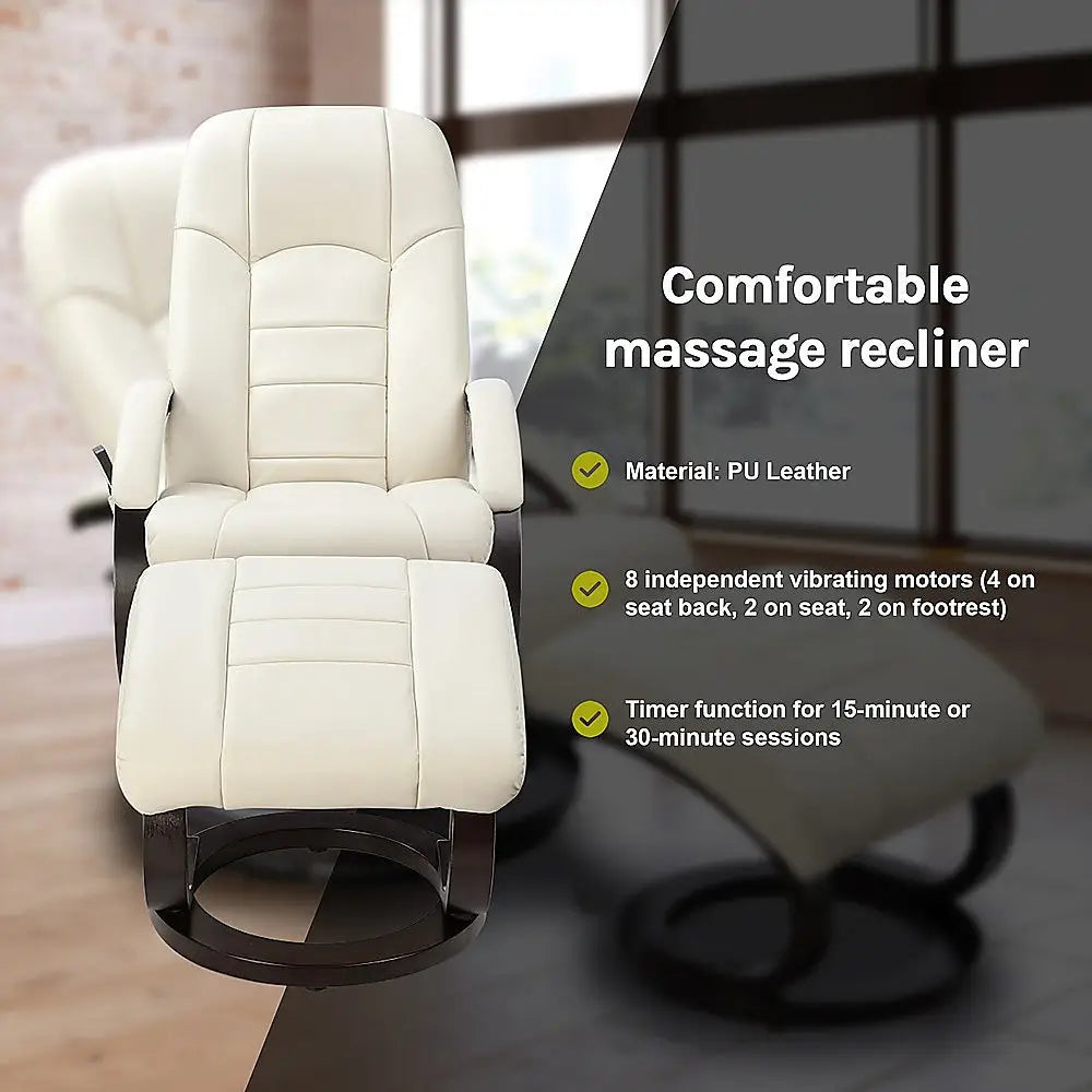 Pu Leather Deluxe Massage Chair Recliner Ottoman Lounge Remote