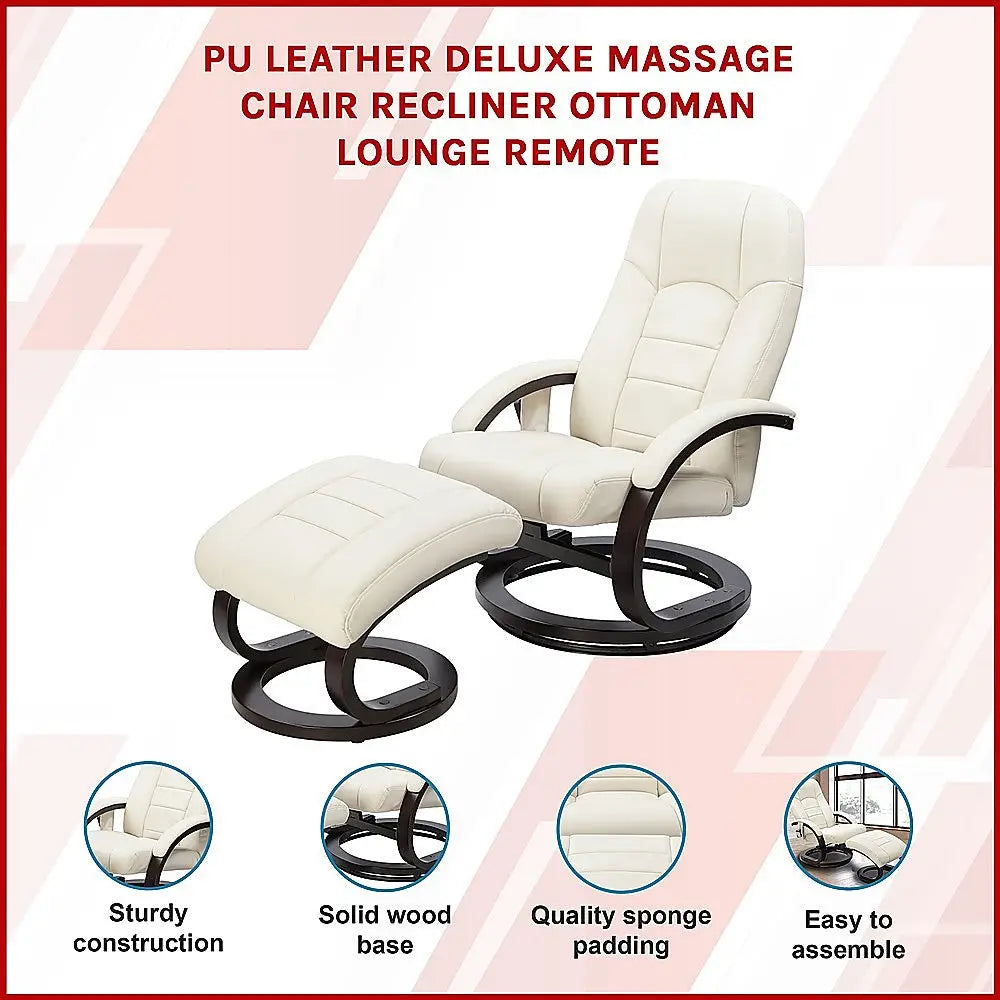 Pu Leather Deluxe Massage Chair Recliner Ottoman Lounge Remote