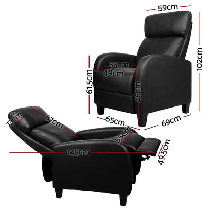 Pu Leather Reclining Armchair - Black