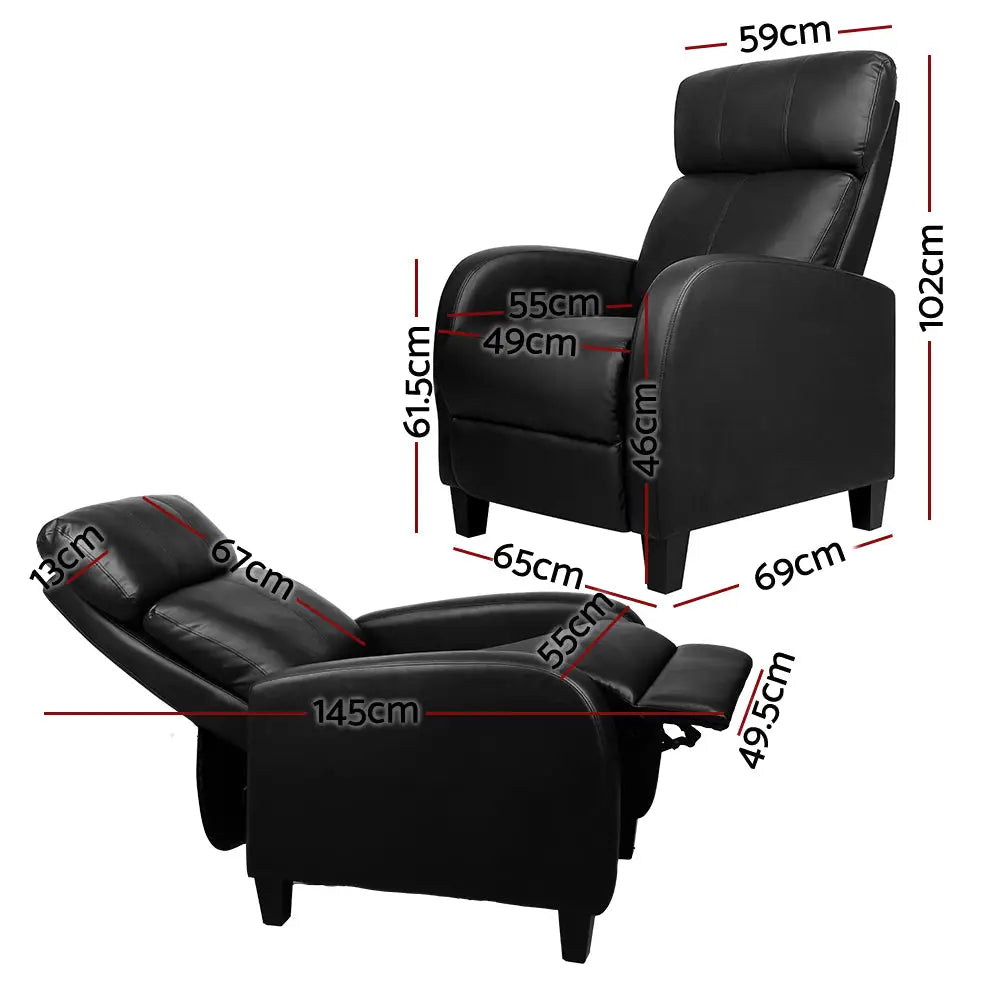 Pu Leather Reclining Armchair - Black