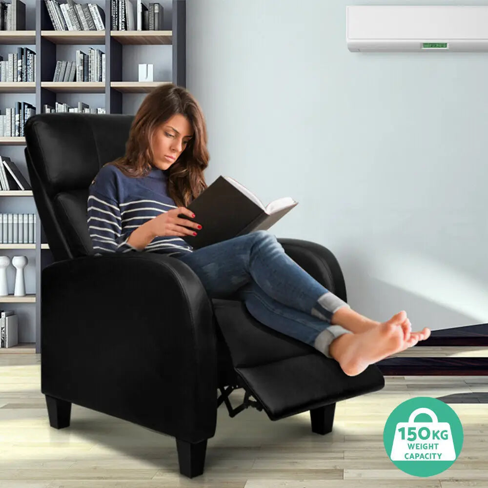 Pu Leather Reclining Armchair - Black