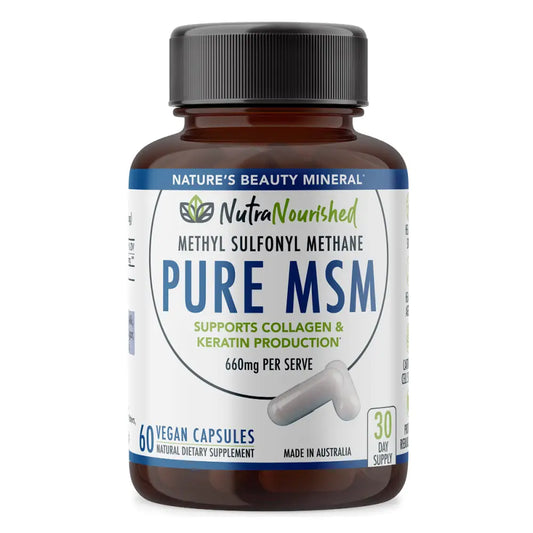 Pure Msm Capsules - Methyl Sulfonyl Methane - (660mg) 60 Vegan Capsules/1 Month | Brown Glass Bottle Black Ribbed
