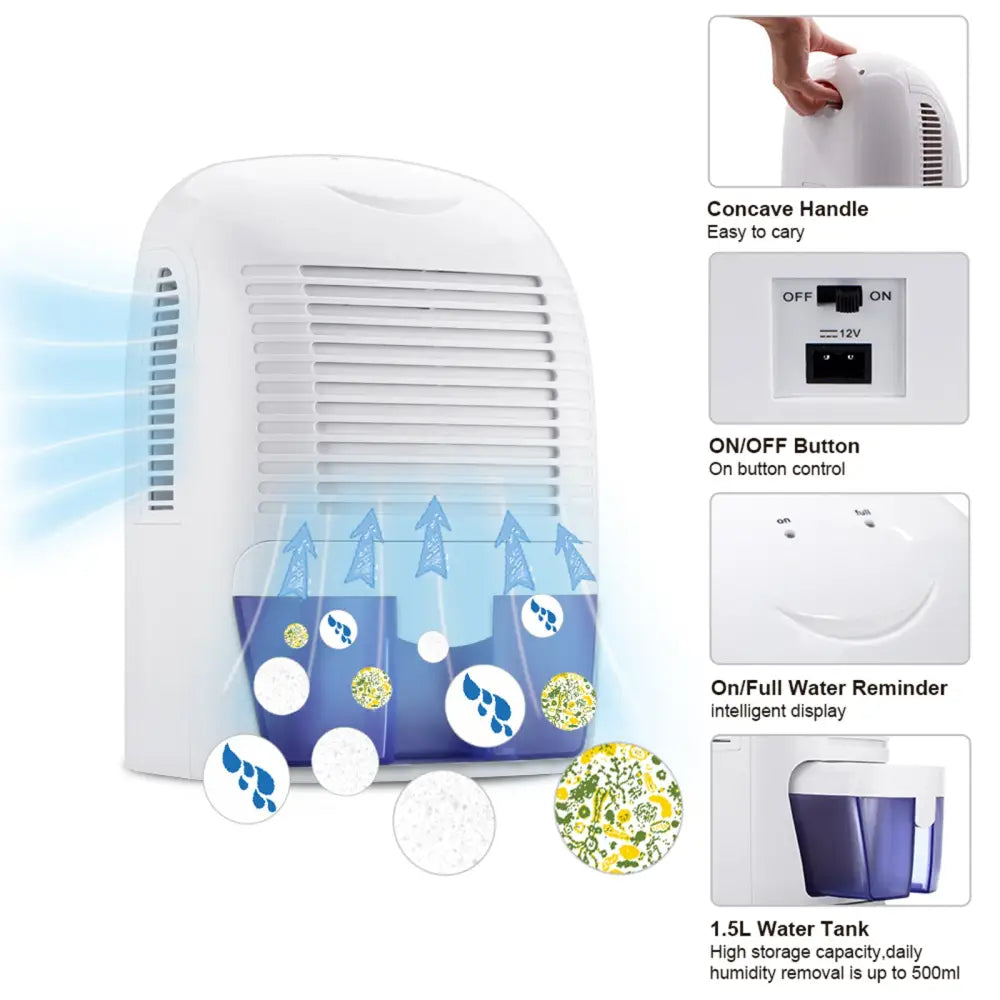 Pursonic 1500ml Clean Air Max Dehumidifier Portable Electric Office Home White