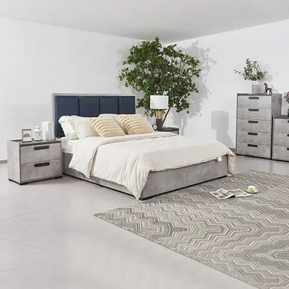 Queen 4 Pcs Bedroom Suite with Tallboy Fabric Upholstery Mdf Combination of Black & Cement Colour
