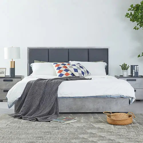 Queen Bed Frame Fabric Upholstery Mdf in Cement Colour