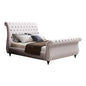 Queen Size Sleigh Bedframe Velvet Upholstery Beige Colour Tufted Headboard and Footboard Deep Quilting