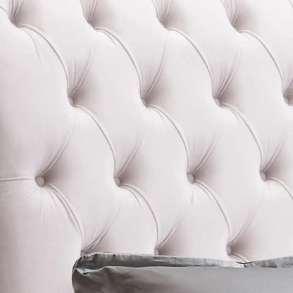 Queen Size Sleigh Bedframe Velvet Upholstery Beige Colour Tufted Headboard and Footboard Deep Quilting