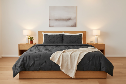Quilt Cover Set Diamond Pinch Black Queen