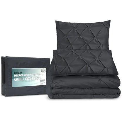 Quilt Cover Set Diamond Pinch Black Queen