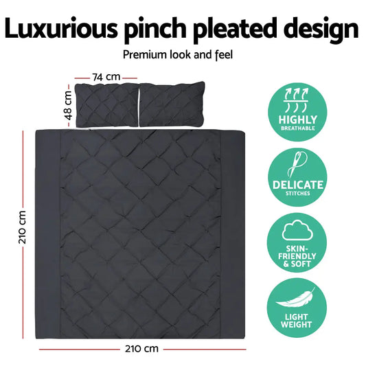 Quilt Cover Set Diamond Pinch Black Queen