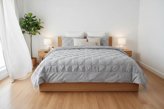 Quilt Cover Set Diamond Pinch Grey Queen