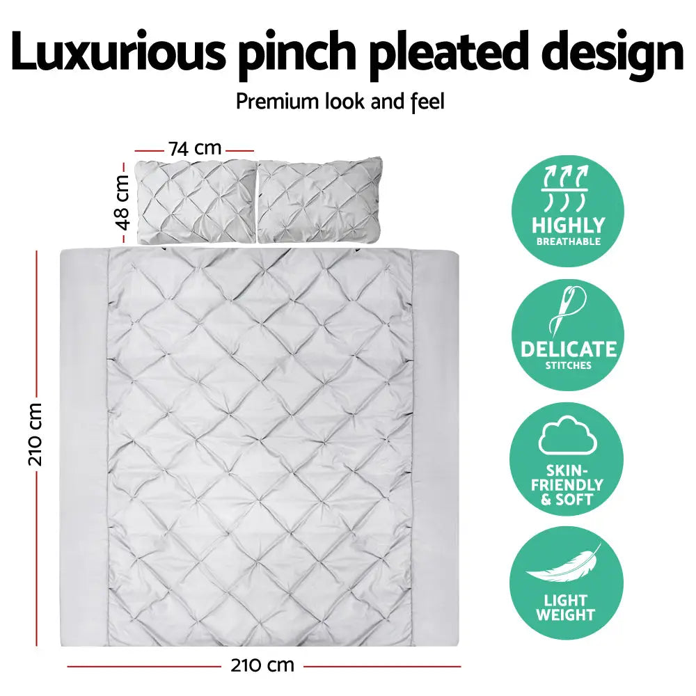 Quilt Cover Set Diamond Pinch Grey Queen