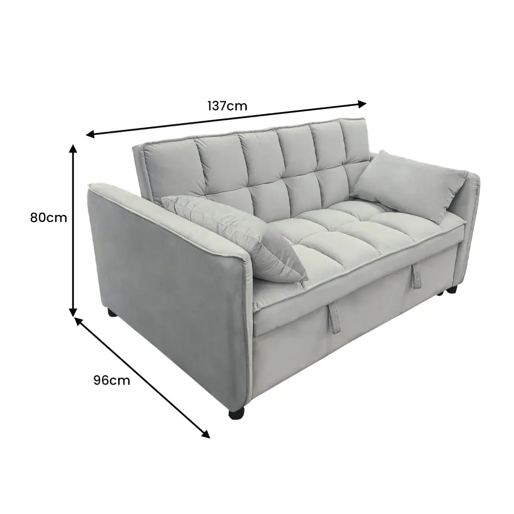 Quincy 2-seater Velvet Sofa Bed in Dark Grey with Wooden Frame and Tufted Design - Light
