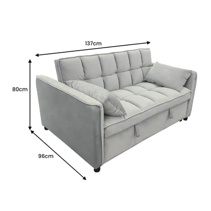 Quincy 2-seater Velvet Sofa Bed in Dark Grey with Wooden Frame and Tufted Design - Light