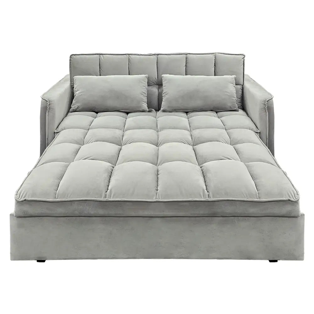 Quincy 2-seater Velvet Sofa Bed in Dark Grey with Wooden Frame and Tufted Design - Light