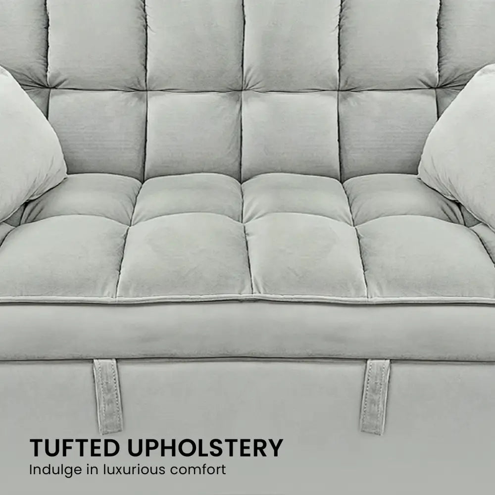 Quincy 2-seater Velvet Sofa Bed in Dark Grey with Wooden Frame and Tufted Design - Light