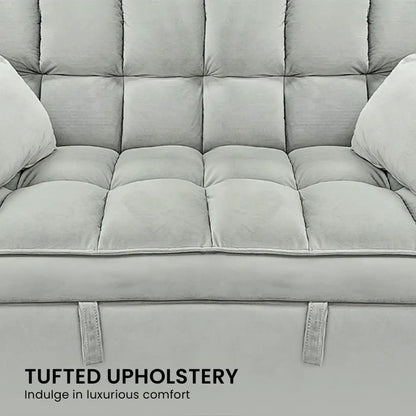 Quincy 2-seater Velvet Sofa Bed in Dark Grey with Wooden Frame and Tufted Design - Light
