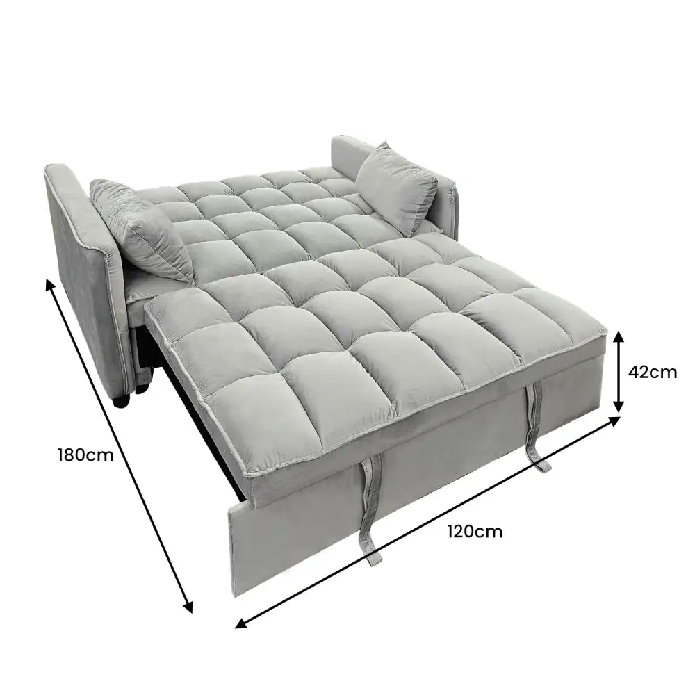 Quincy 2-seater Velvet Sofa Bed in Dark Grey with Wooden Frame and Tufted Design - Light