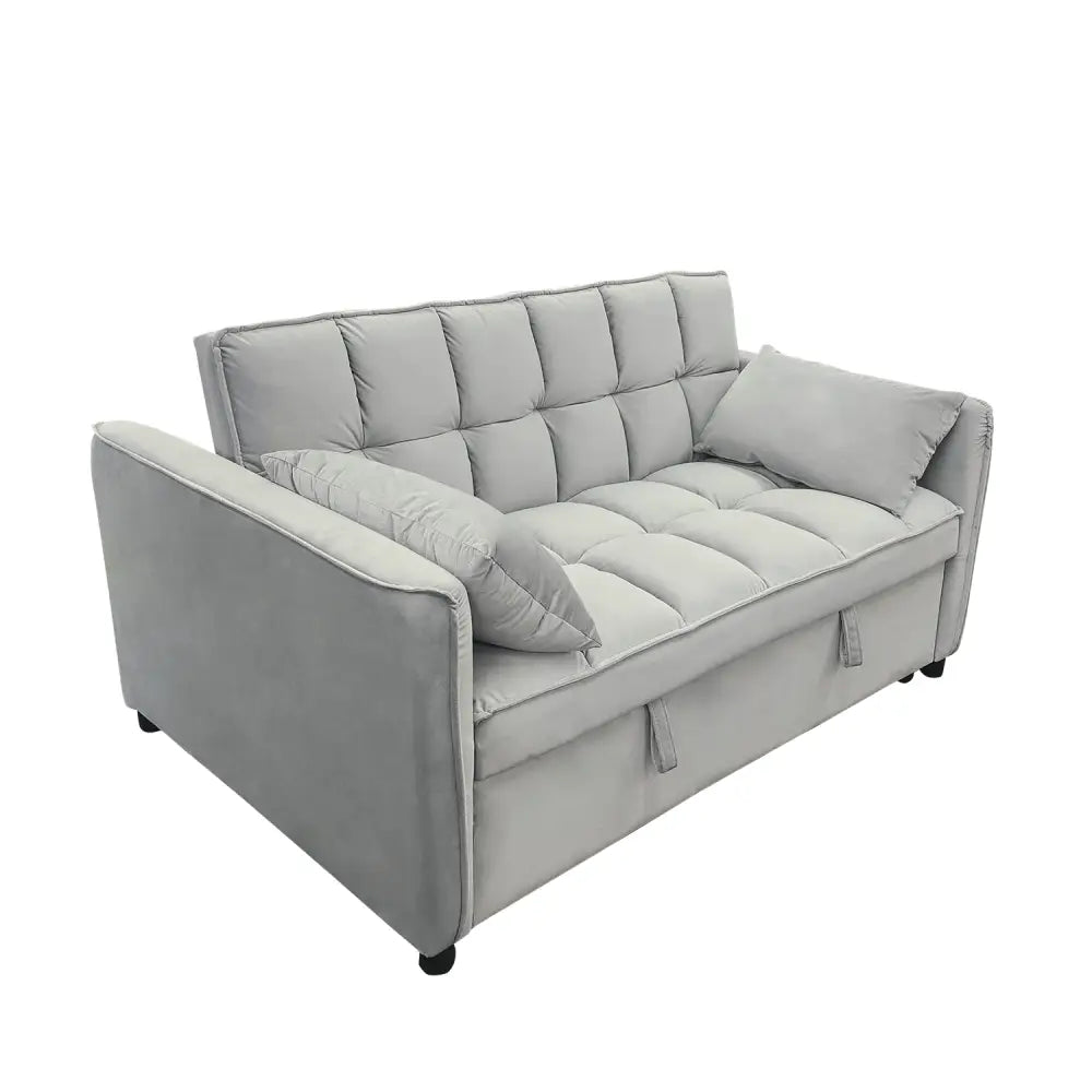 Quincy 2-seater Velvet Sofa Bed in Dark Grey with Wooden Frame and Tufted Design - Light
