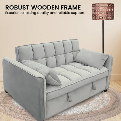 Quincy 2-seater Velvet Sofa Bed in Dark Grey with Wooden Frame and Tufted Design - Light