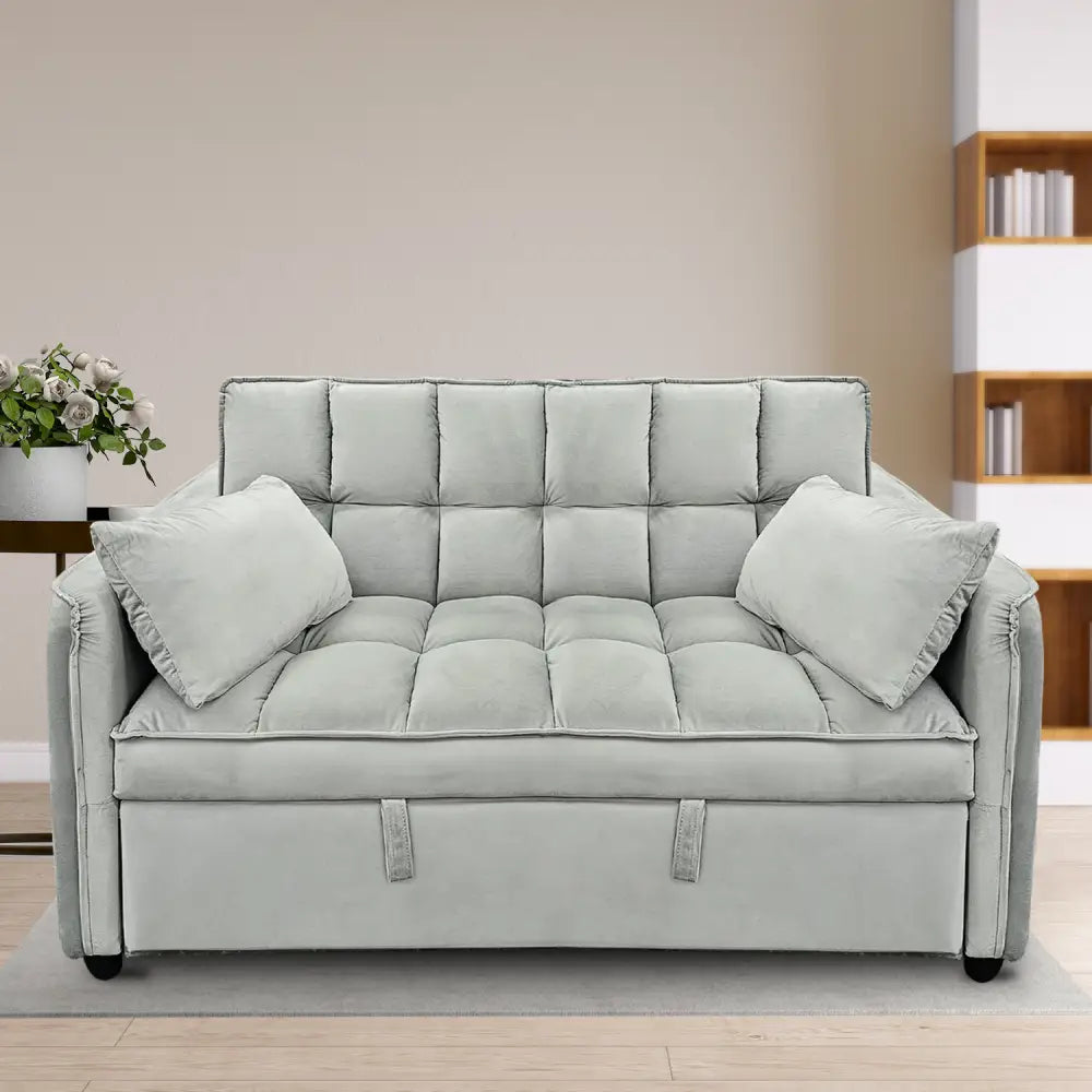 Quincy 2-seater Velvet Sofa Bed in Dark Grey with Wooden Frame and Tufted Design - Light