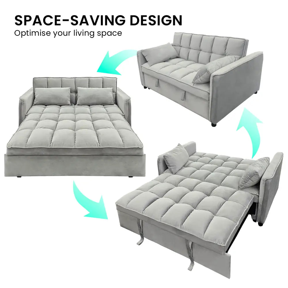 Quincy 2-seater Velvet Sofa Bed in Dark Grey with Wooden Frame and Tufted Design - Light