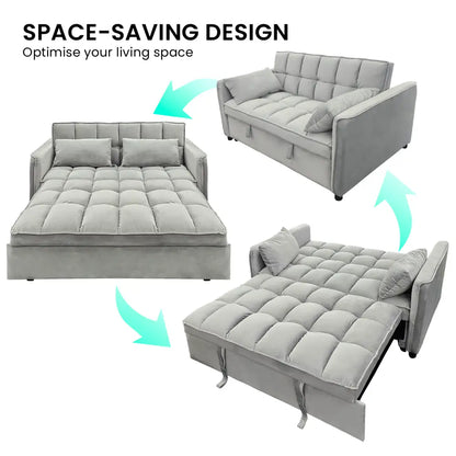 Quincy 2-seater Velvet Sofa Bed in Dark Grey with Wooden Frame and Tufted Design - Light
