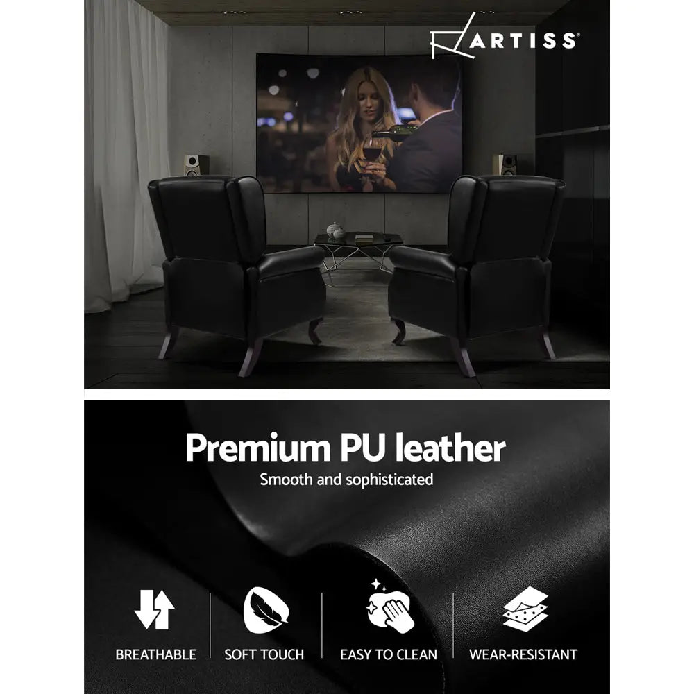 Recliner Armchair Black Faux Leather Domini