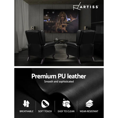Recliner Armchair Black Faux Leather Domini