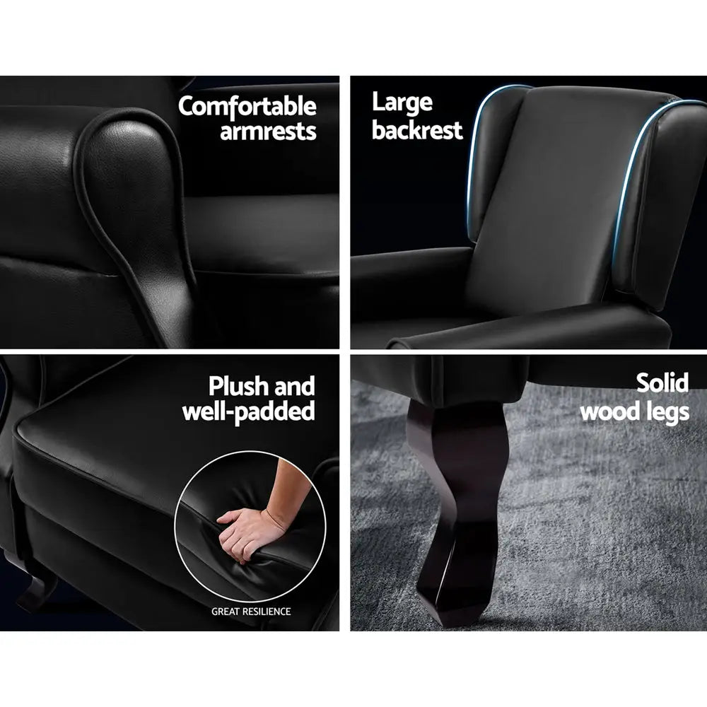 Recliner Armchair Black Faux Leather Domini